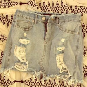 Distressed denim skirt